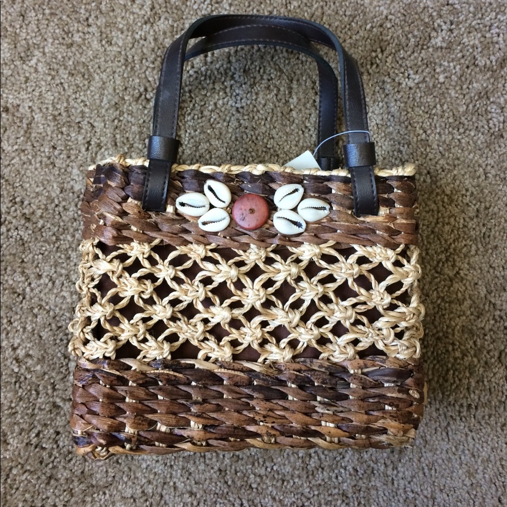 Nine West Brown & Natural Woven Mini Tote with Shell Accent